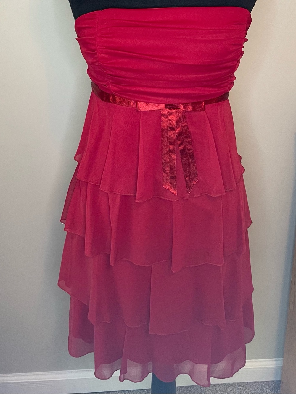 B Darlin Strapless Red Tiered Ruffle Cocktail Dress